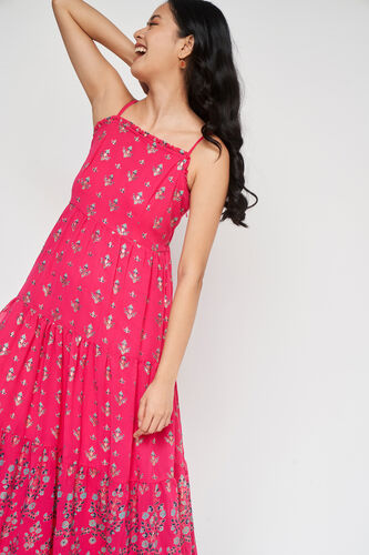 Hot Pink Foil Print Fit & Flare Gown, Hot Pink, image 3